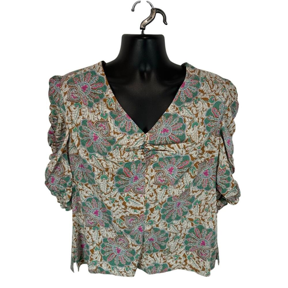 Veronica Beard Henrieta Floral Top Silk Stretch Sz 12 Half Sleeve V Neck Preppy - Picture 2 of 15